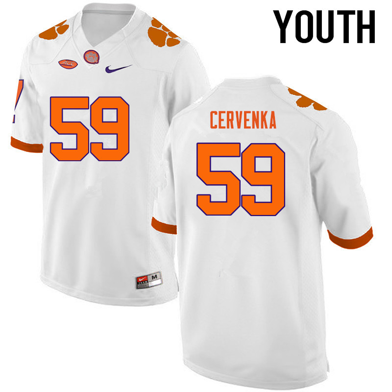 Youth Clemson Tigers #59 Gage Cervenka College Football Jerseys-White